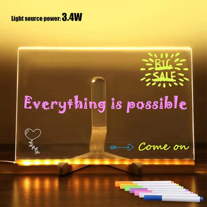 Light up Acrylic Message Board Rewritable DIY Children'S Glowing Drawing Board Message Lamp with 7 Colorful Pens